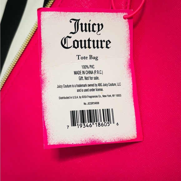 Juicy Couture Super Cute Hot Pink Black & White Side Striped Tote Bag!!! NWT!! - Picture 3 of 5